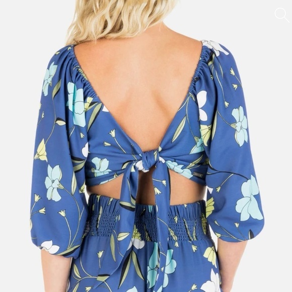 HURLEY Poppy Crop Top Floral Tie Blouse Blue Convertible Size Medium - Picture 4 of 13